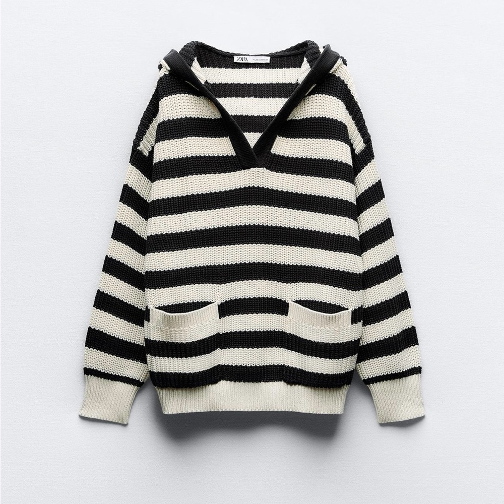 Brand New Zara Stripe Knit Sweater with hood